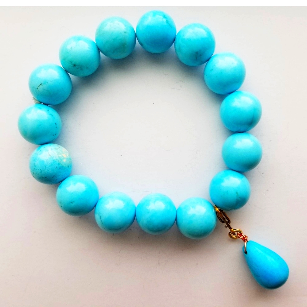 Genuine Turquoise Beaded Stretch Bracelet with Dangle